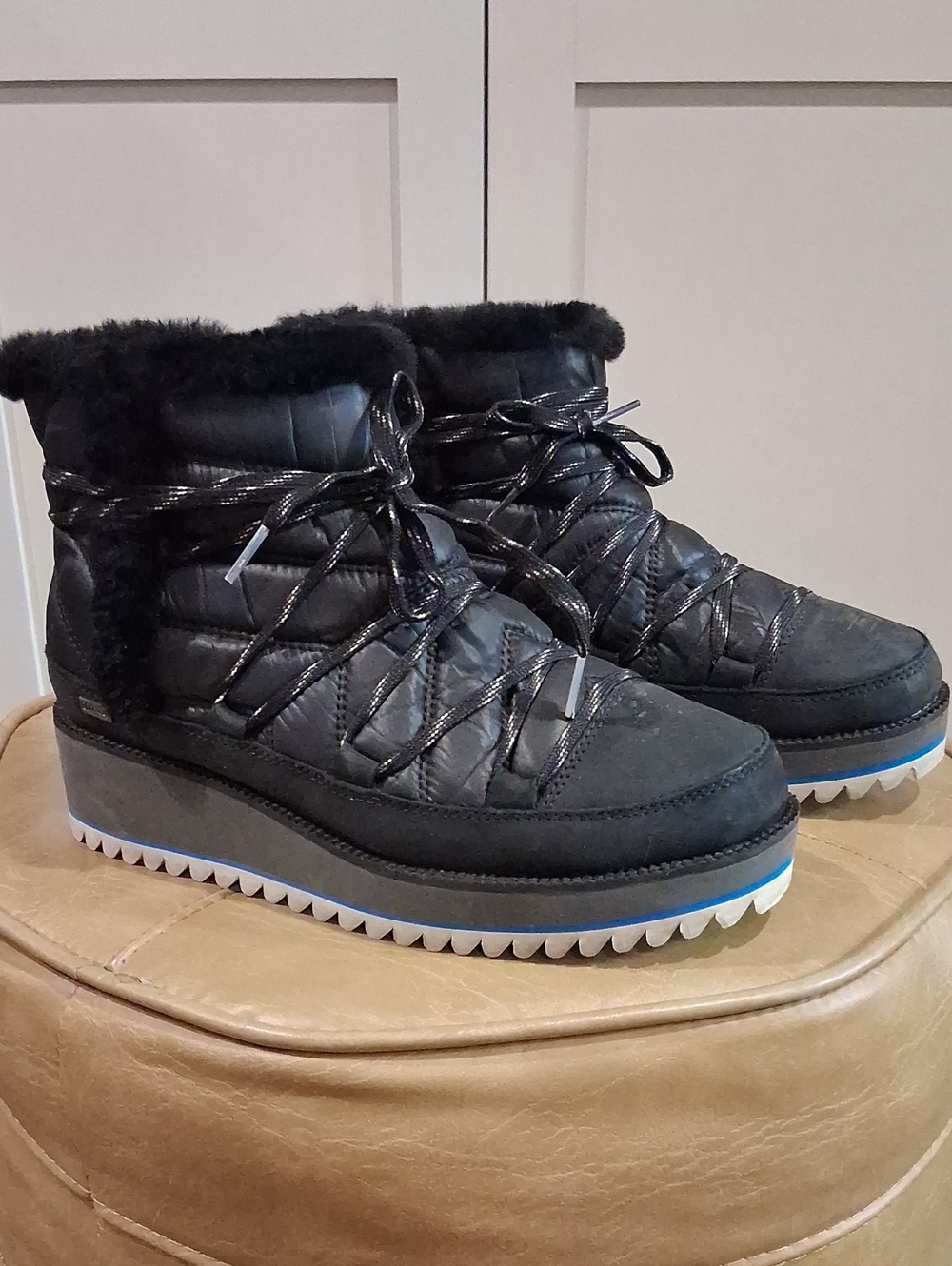 UGG Women’s Black Quilted Faux-Fur Platform Winter Boots